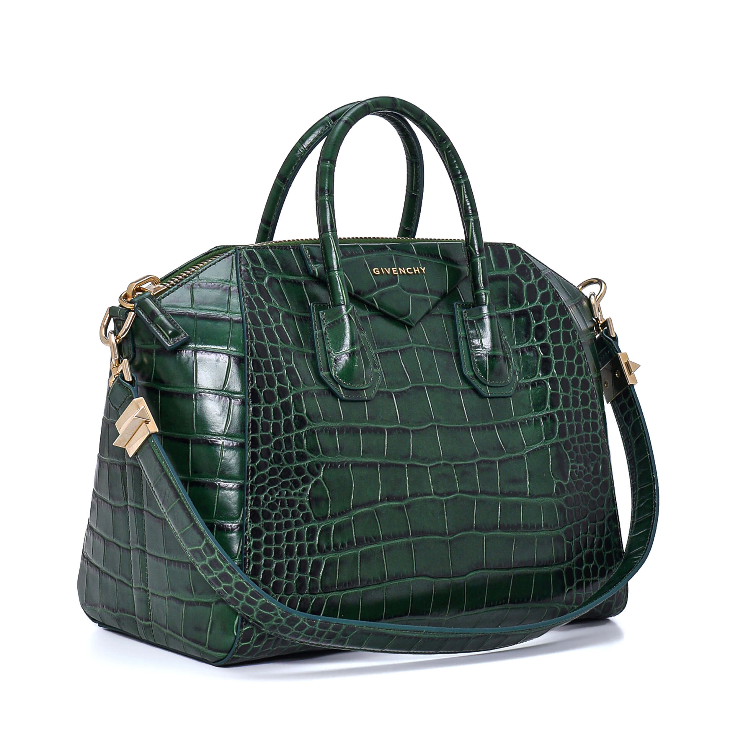 Givenchy - Green Croco Print Medium Antigona Bag